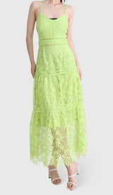 EMBROIDERY STRAPPY MIDI DRESS IN GREEN DRESS styleofcb