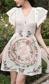 EMBROIDERY V-NECK MIDI DRESS IN WHITE DRESS STYLE OF CB