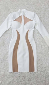 FEATHER BANDAGE MINI DRESS-WHITE styleofcb