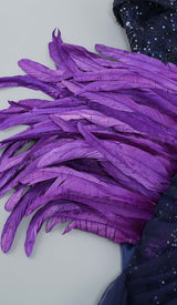 FEATHER SEQUIN MIDI DRESS IN PURPLE DRESS STYLE OF CB
