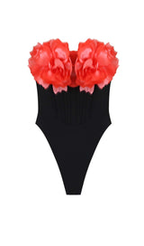 FLORAL APPLIQUÉD CORSET SWIMSUIT IN BLACK DRESS STYLE OF CB