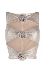 FLORAL CYCSTAL EMBELLISHED SUIT IN METALLIC SILVER DRESS styleofcbdress