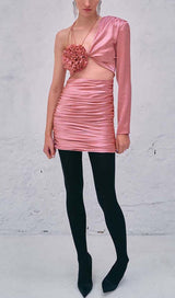 FLORAL ONE SHOULDER SATIN MINI DRESS IN PINK DRESS sis label
