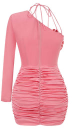FLORAL ONE SHOULDER SATIN MINI DRESS IN PINK DRESS sis label