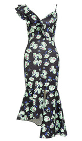 FLORAL PRINT RUFFLES MIDI DRESS DRESS STYLE OF CB