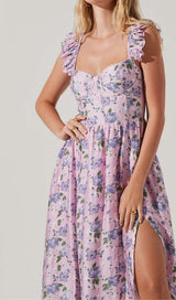 FLORAL-PRINT CORSET MIDI DRESS IN BLUSH OF A ROSE DRESS styleofcb