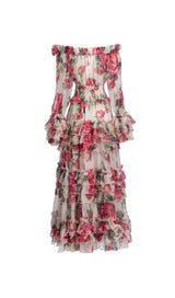 FLORAL TIERED MIDI DRESS IN PINK DRESS STYLE OF CB