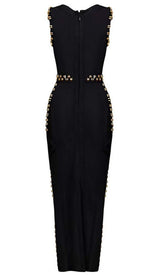 GOLD ACCENT BANDAGE MAXI DRESS DRESS STYLE OF CB