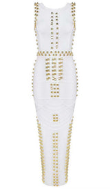 GOLD ACCENT BANDAGE MAXI DRESS DRESS STYLE OF CB S WHITE
