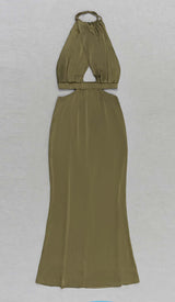 HALTER SATIN MIDI DRESS IN DARK FOREST DRESS STYLE OF CB