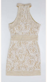 HIGH NECK CROCHET MINI DRESS IN BEIGE DRESS styleofcbdress