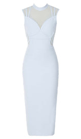 HIGH NECK MESH MIDI DRESS IN LIGHT BLUE DRESS STYLE OF CB