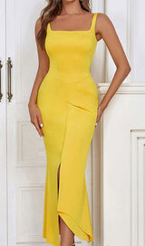 HIP WRAP BANDAGE MIDI DRESS IN YELLOW DRESS STYLE OF CB