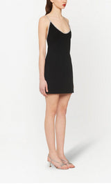 DIAMOND-TRIMMED SUSPENDER MINI DRESS IN BLACK styleofcb