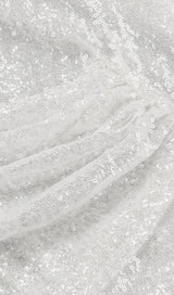 SEQUINED FEATHER MINI DRESS IN WHITE styleofcb