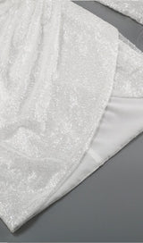 SEQUINED FEATHER MINI DRESS IN WHITE styleofcb