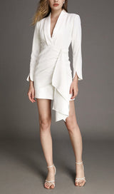 SUIT WRAP DRESS MINI DRESS IN WHITE styleofcb