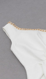 CROSS-SHOULDER CHAIN DRESS IN WHITE styleofcb