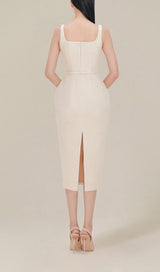 FLOWER EMBROIDERED LINEN SUSPENDER DRESS IN APRICOT styleofcb