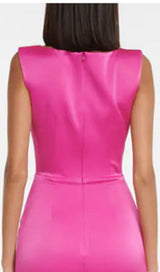 SQUARE-NECK SATIN MIDI DRESS IN ROSE RED styleofcb
