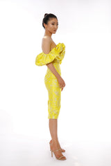 JACQUARD STRAPLESS MIDI DRESS IN YELLOW Dresses styleofcb