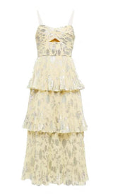 JACQUARD TIERED MIDI DRESS IN GRAY DRESS STYLE OF CB