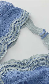 LACE SLEEVE TRIM DETAIL MINI DRESS IN BLUE DRESS styleofcb