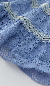 LACE SLEEVE TRIM DETAIL MINI DRESS IN BLUE DRESS styleofcb