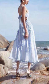 LACE-UP BACKLESS MIDI DRESS IN BLUE DRESS STYLE OF CB