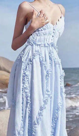 LACE-UP BACKLESS MIDI DRESS IN BLUE DRESS STYLE OF CB