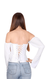 LACE-UP LONG PUFF SLEEVE CROSET TOP styleofcb