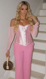 LACE-UP LONG PUFF SLEEVE CROSET TOP styleofcb