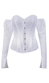 LACE-UP LONG PUFF SLEEVE CROSET TOP styleofcb S WHITE