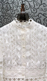 LONG PUFF SLEEVES FLARED TIERED MIDI DRESS IN WHITE DRESS STYLE OF CB