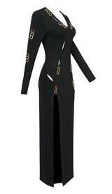 LONG SLEEVE EMBELLISHED MAXI DRESS IN BLACK DRESS styleofcb