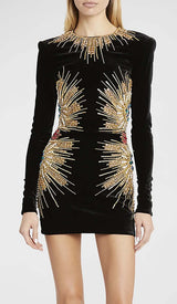 LONG-SLEEVE EMBELLISHED MINI DRESS IN BLACK DRESS styleofcbdress