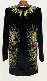 LONG-SLEEVE EMBELLISHED MINI DRESS IN BLACK DRESS styleofcbdress