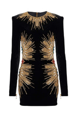 LONG-SLEEVE EMBELLISHED MINI DRESS IN BLACK DRESS styleofcbdress