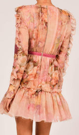 LONG SLEEVE PRINT MINI DRESS IN PINK Dresses styleofcb
