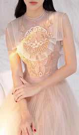 MESH EMBROIDERED SKATER DRESS IN PINK DRESS STYLE OF CB