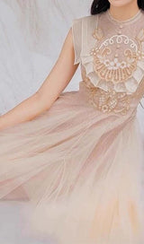 MESH EMBROIDERED SKATER DRESS IN PINK DRESS STYLE OF CB