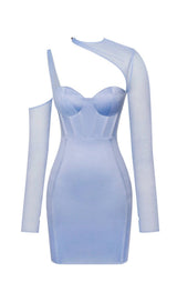 MESH SLEEVE SATIN CIRSET MINI DRESS IN BLUSH Dresses styleofcb XS BLUE