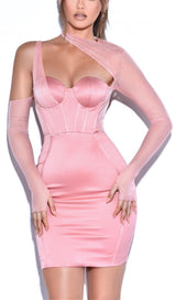 MESH SLEEVE SATIN CIRSET MINI DRESS IN BLUSH Dresses styleofcb