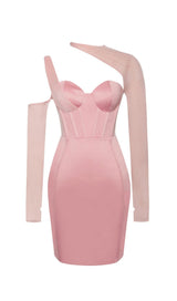 MESH SLEEVE SATIN CIRSET MINI DRESS IN BLUSH Dresses styleofcb XS PINK