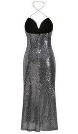 MIDI DRESS WITH SEQUINS SLITS IN SLIVER Dresses styleofcb