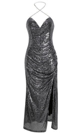 MIDI DRESS WITH SEQUINS SLITS IN SLIVER Dresses styleofcb