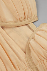 NUDE STRAPPY SEQUINS EMBELLISHED MESH MIDI DRESS Dresses Oh CICI
