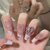 HEART CRYSTAL PINK FRENCH PRESS ON NAILS Press On Nails Oh CICI