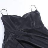 HIGH SLIT SUSPENDER DRESS IN BLACK styleofcb