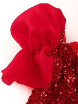 EXAGGERATED SLEEVES SLIM SEQUIN MAXI DRESS IN RED styleofcb